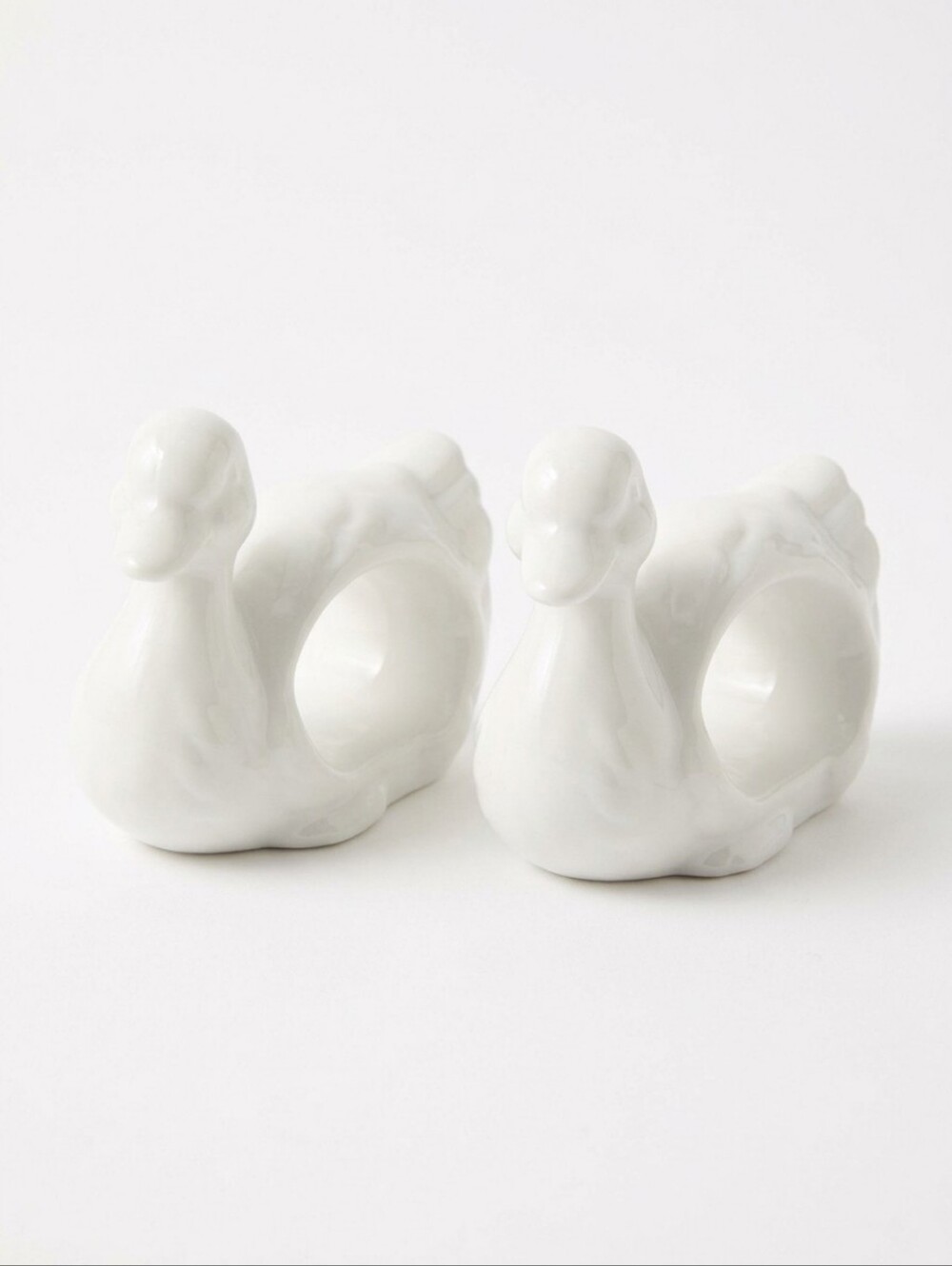 Vintage Set Of 2 White Ceramic / Porcelain Duck Napkin Rings